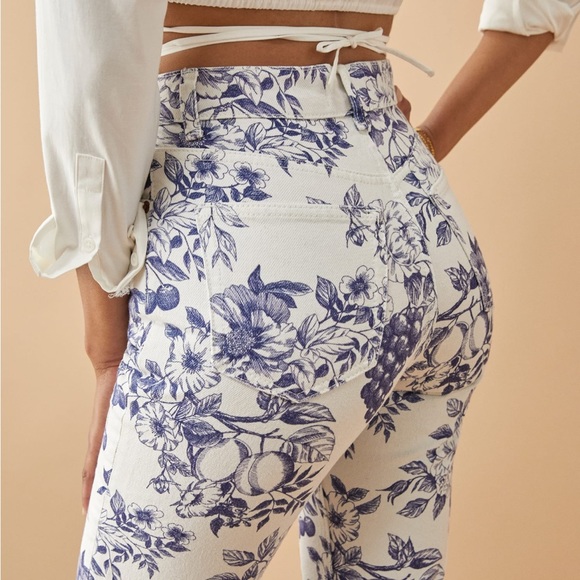 Reformation Toile High Rise Straight Jeans- Blue fruit and floral print - Picture 2 of 7